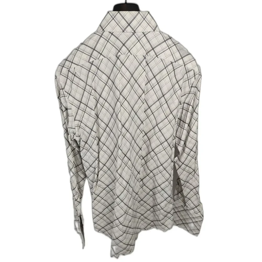 Men’s Banana Republic Dress Shirt White Gray Plaid XL 17-17 1/2